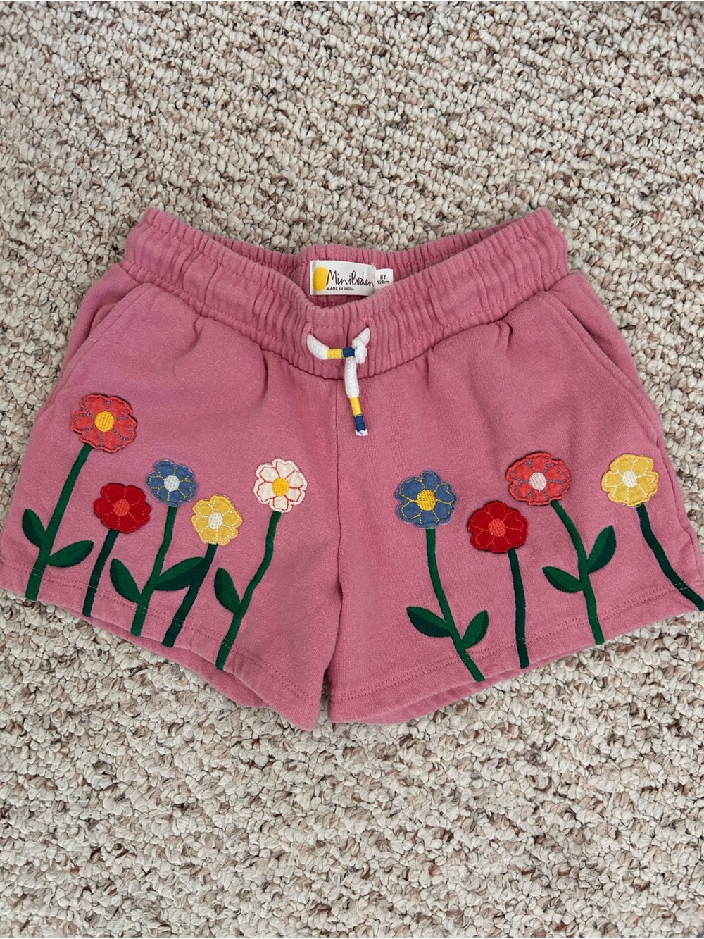 Mini Boden girls 8 year pink shorts floral applique and embroidery